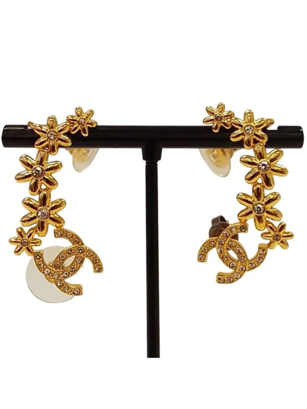 Chanel CC Logo Flower Motif Earrings Gold